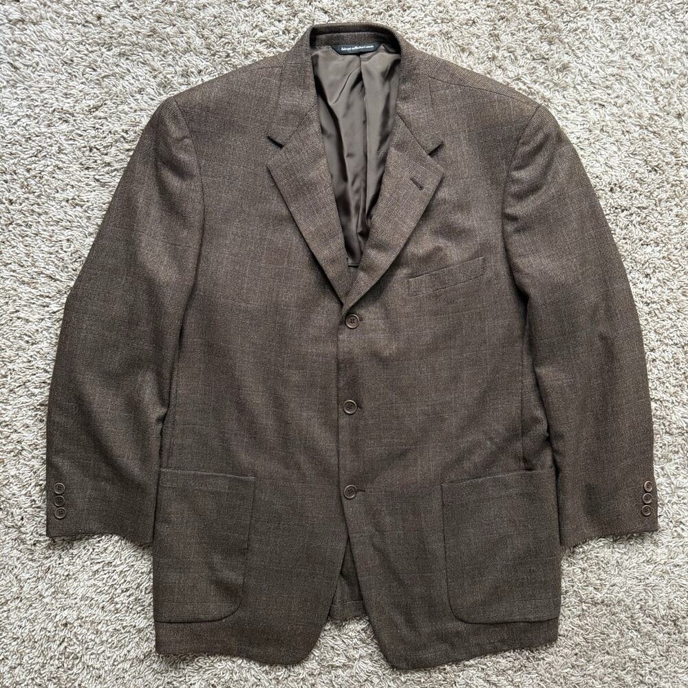 Vintage Ermenegildo Zegna Coppley Brown Plaid Suit Jacket 3 Button Wool Size 44R